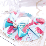 ラスト♡ケープ首輪🍓スカラップ刺繍レース🍓新色ストロベリーハートブルー🍓