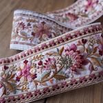 1mカット済み【インド刺繍リボン】シルク　刺繍　リボン【ホワイト】