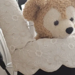 aさま専用☆マーガレット☆明るいグレージュ☆グレイッシュグリーンリボンつき☆サンアンドビーチyasou☆よだれカバー&首回りカバー☆もくもくデザイン☆上品　華やか　