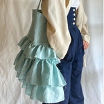 European linen big frill bag  (mint blue)