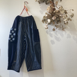 お取り置き品kaoru♪様　　藍染縞木綿×藍染のもんぺパンツ