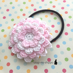 花びらいっぱい春のお花ヘアゴム（白×桃）