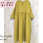 ★お色選択可★ふんわり優しいダブルガーゼキーネックのギャザーワンピース◯マスタード♪ #SSコレクション2022