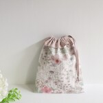 フリルがかわいいきんちゃく袋*リバティIrmaアリスピンク×グレイッシュピンク