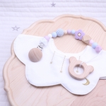 ★再入荷【名入れ可】歯固めホルダー ラベンダー×くすみブルー系⌘木製パーツは別売り★お花はベビーピンクでお仕上げ