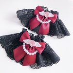 ワイン天使の羽×ハートパールレースお袖留め　ロリータ　メイド　コンカフェ