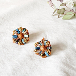 tiny flower blue×brown ボヘミアン　小粒　フラワー　ビーズ　金属アレルギー対応 ラッピング
