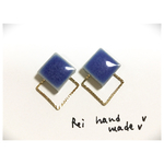再販！レトロブルー×スクエアピアス/ノンホールピアス