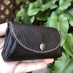 コロンと可愛いミニ財布　本革　レース　焦げ茶財布　プレゼント　ポーチ　アクセサリーポーチ　リモコンケース