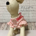 犬猫ハーネス ２点止め　フリルリボン付き　フライスニット　手書き風ボーダー　