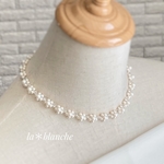 ブライダル♡スワロフスキー &樹脂パールウェディングflowerネックレス／S363