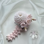 つまみ細工髪飾り　白×ピンク　桜🌸