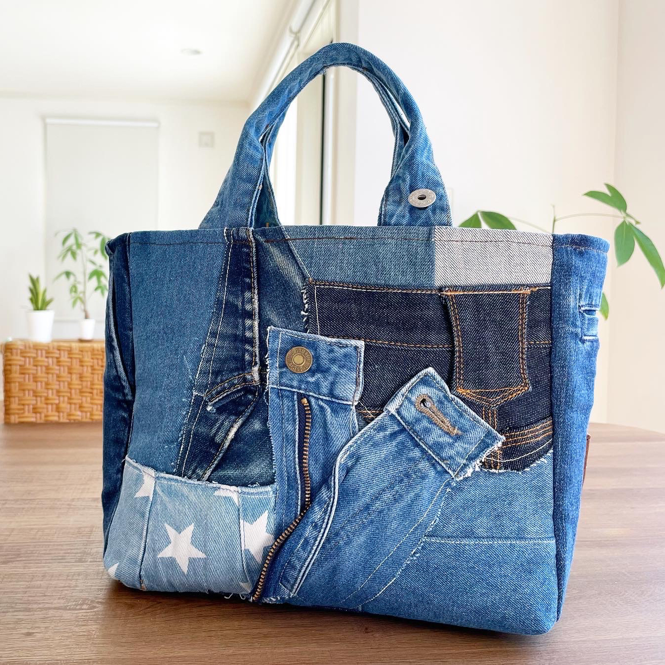 欲しいの デニムリメイク minne | pumehanaGALLERY - 【22 トートバッグ ハンドバッグ
