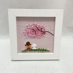 【送料無料】刺繍　フレーム　インテリア　トイプードル　女の子　お花見　桜