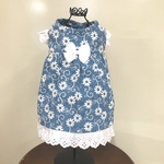 春夏ワンピース　デニム調花柄刺繍レース・犬服