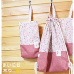 Ｃ様オーダー品：花柄＆リボンの通園・通学３点セット