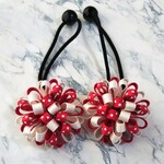 【再販】たんぽぽりぼん  ツイン  ヘアゴム  レッド×オフホワイト