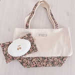 持ち手も可愛い♡リバティ＊チャイブ(スモーキーピンク)×帆布　ミニトートバッグ&ウェットティッシュケースセット