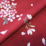 赤色 京友禅 桜模様 正絹紋意匠 丹後ちりめん 左袖後ろ部分 No.146-2【100cm×38cm】新品未使用 振袖の解き 和布 silk100％