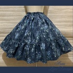 1点物*ローズ ガーデン 2段ティアード フリル ギャザー スカート★スモーキーブルー ジャガード 薔薇 花柄 (即納品)