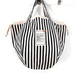 【再販】▼ちょい持ち巾着バッグ▼cotton linenストライプ(ナチュラル×ディープネイビー)