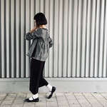 ころんと小さな飾り襟が可愛い⚮̈プルオーバー⚮̈ブラウス⚮̈ブラックタンガリー⚮̈リネンコットン