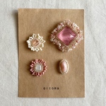 【３月】セレクトアクセサリー⁂夕暮れ時のやさしい海色ピンクガラス＆ふりふりお花ビーズ刺繍＆一粒ピンクオパール