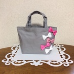 リボン トートバッグ ( ライトグレー ) かわいい