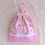 【完成品】＜M+サイズ：持ち手つきお着がえ袋＞北欧風　女の子らしいお着がえ袋　ラズベリー
