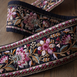 【70㎝カット済み】シルク　刺繍リボン【ブラック】インド刺繍リボン