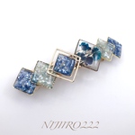 ディープブルーとペールブルーのスクエアゴールドバレッタ＊送料無料＊8㎝バレッタ ヘアアクセサリー#minne_new