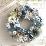   * Light blue × Gerbera * wreath * ギフト   リース　プリザーブドフラワー　