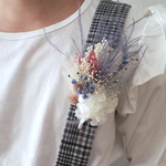 ブルーピンクのふわふわコサージュ 入学式 wedding