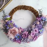 Lune Bonheur＜violet＞＊ハーフムーンリース＊プリザーブドフラワー＊お花＊ギフト＊結婚祝い＊新築祝い＊お誕生日祝い＊両親贈呈品＊母の日