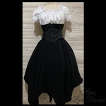 特別価格♪1点物*シャーリング ブラウス ＆ 全円サーキュラースカート ＆ 編み上げ コルセット★黒×白 (即納品)