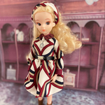 復刻版初代リカちゃんサイズ ミニ丈レトロワンピース(Géométrie bordeaux) ターバン　コインネックレス付き3点セット