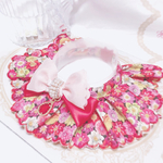 ラスト♡ケープ首輪🌺スカラップ刺繍レース🌺リアルお花畑レッド🌺