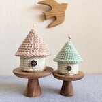 ❬2点セット❭◈ミントグリーン×ライトベージュのおうち型 かぎ針編み 小物入れ◈ジュート×コットン糸