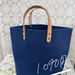 帆布バッグ　普通サイズ　革持ち手　blu