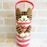☆yumi0128tomo様　オーダー品☆～猫なペットボトル・ドリンクホルダーカバー【キジ白猫・コーラルピンク】