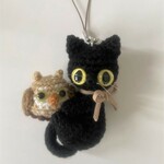 【送料無料】黒猫＆ミミズク🦉あみぐるみ＊ストラップ