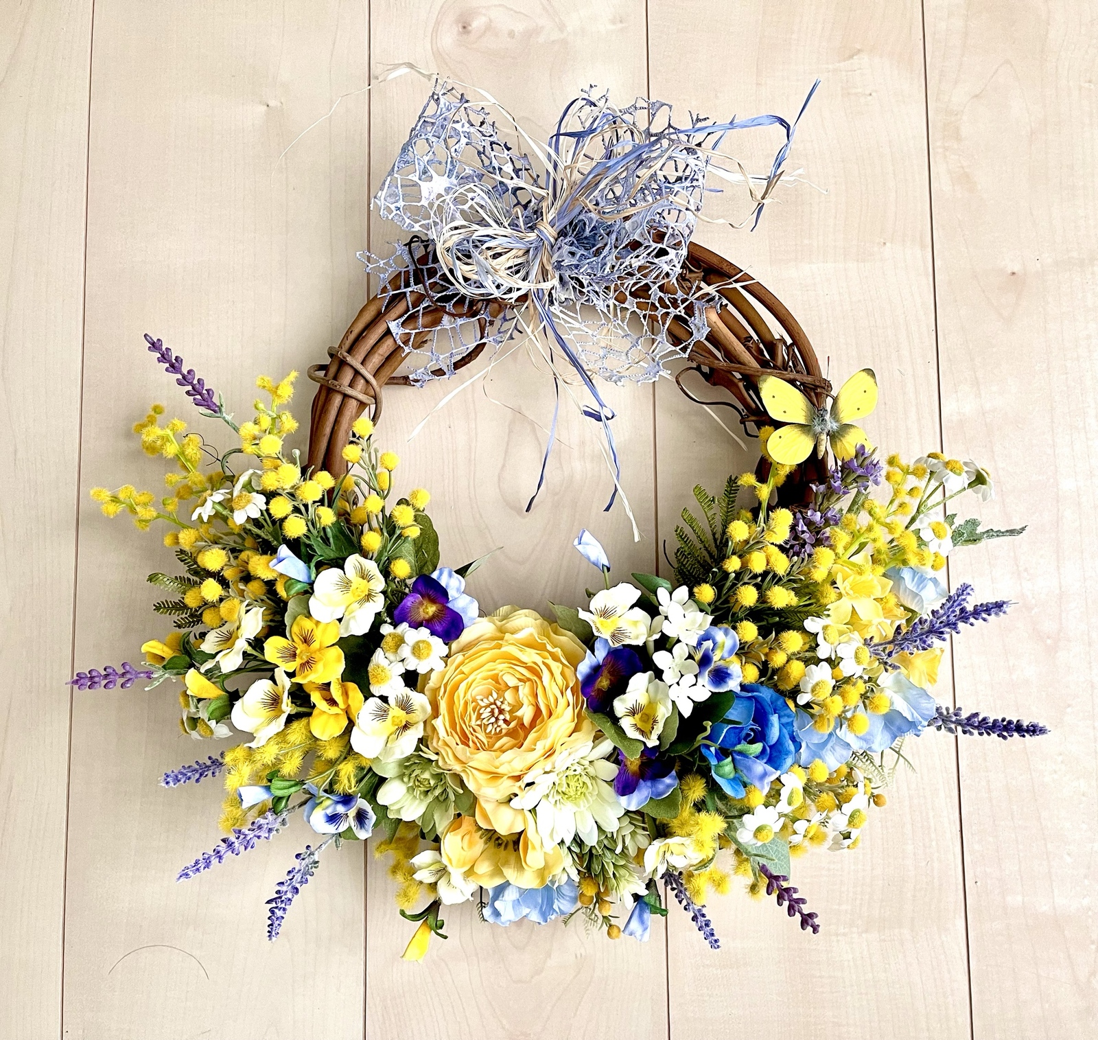 Natural＊ラナンキュラスとミモザの夏リース☆ドライフラワーリース