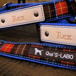 ★オーダーメイド大型犬用首輪☆栃木レザーに名入れ無料（チェック）　2.5cm巾　(L・XLサイズ)★