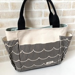 【送料無料】脇ポケット付トートバッグ☆大サイズ(前ポケット付き)波ストライプ&生成り帆布)