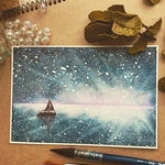 「星々の歓迎」原画 水彩画 イラスト インテリア