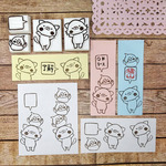 消しゴムはんこ♪みんなでわーい♪ねこともふねこととりと吹き出し♪4個セット♪25mm×75mmふせん対応♪