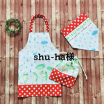 shu-ha様専用　雨粒とカエル柄☆110〜120こどもエプロン、三角巾、巾着の3点セット