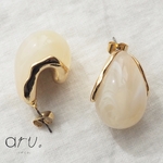 [P2203-1] 【2個】 ストーン風 しずく ピアス ゴールド 金 ぴあす 雫 オフホワイト アイボリー 白