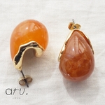 [P2203-1] 【2個】 ストーン風 しずく ピアス ゴールド 金 ぴあす 雫 ブラウン 茶色
