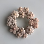 陶器　桜の２連ブローチ